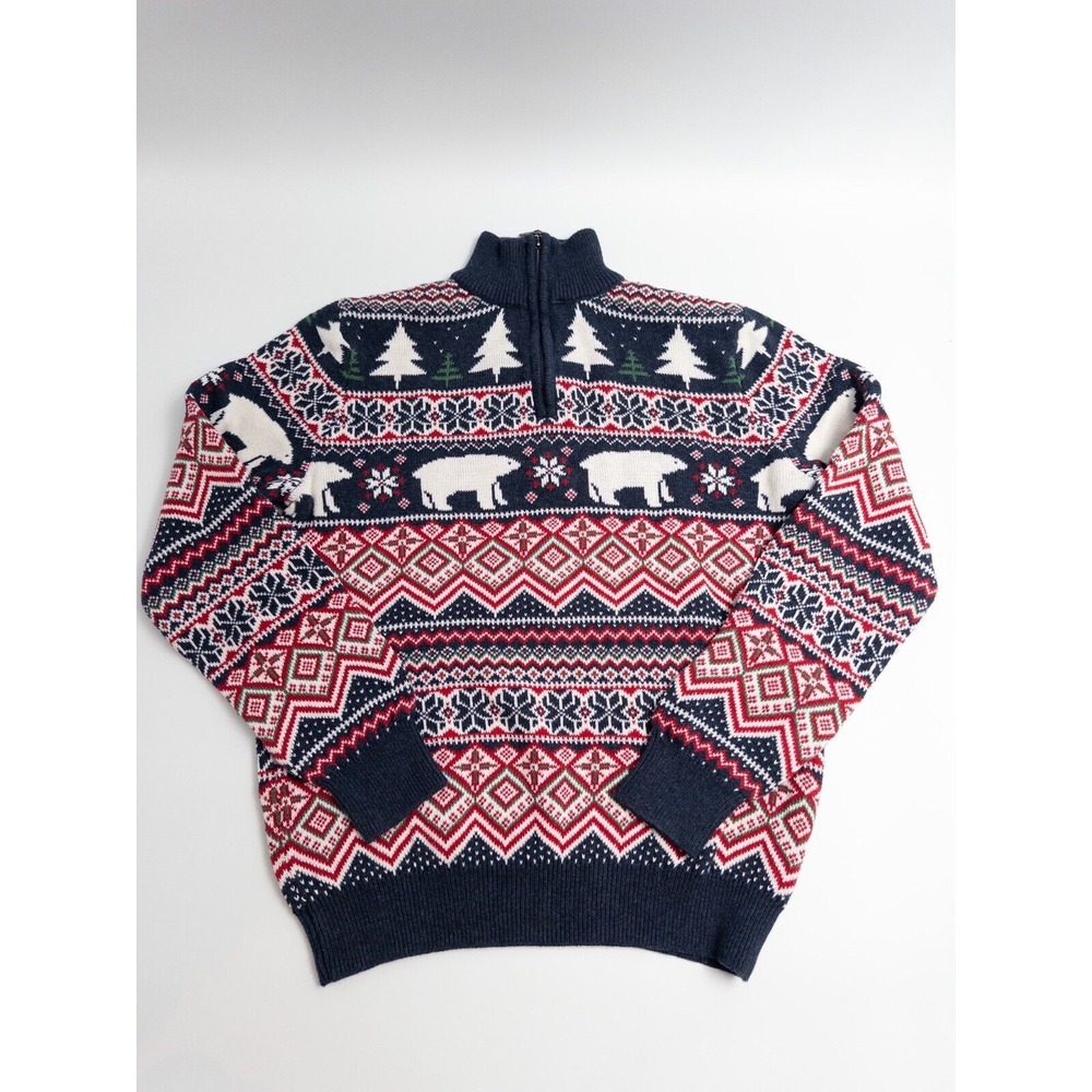Men's Navy and Red Patterned Sweater